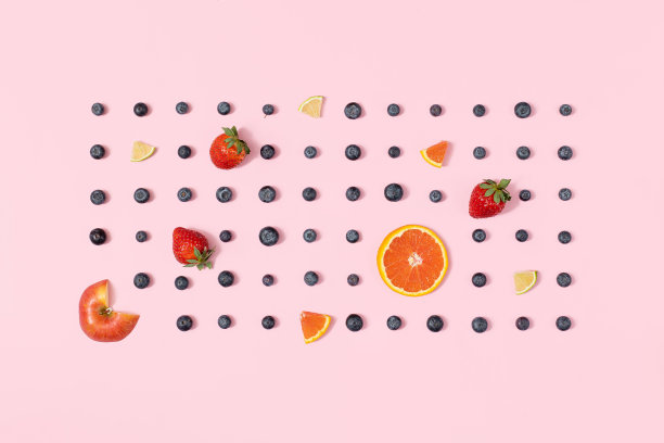 健康有机食品的图案与水果在夏季粉红色的背景图片下载