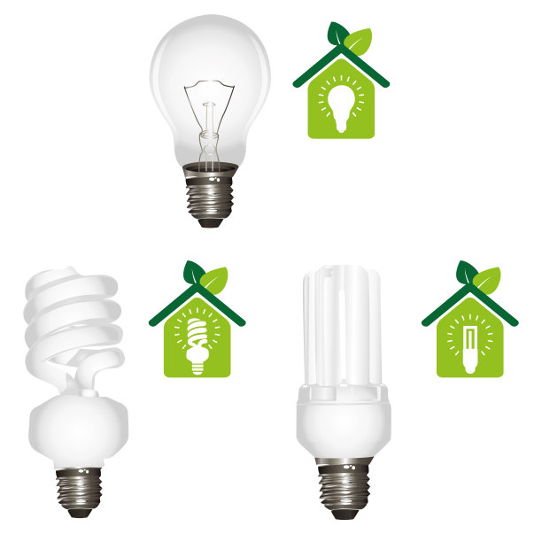 三个带有生态标志的灯泡。矢量图标集。图片下载