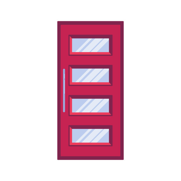 红色的门与玻璃平面图标图片下载