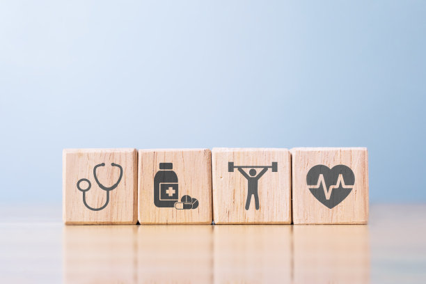 木块与医疗保健图标。健康保险的概念。图片下载