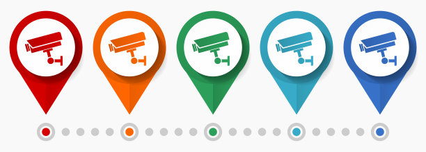 监控，安全概念矢量图标集，平面设计摄像机指针，信息图形模板图片下载