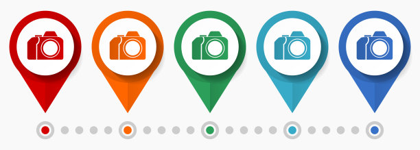 摄影相机概念矢量图标集，平面设计指针，信息图形模板图片下载