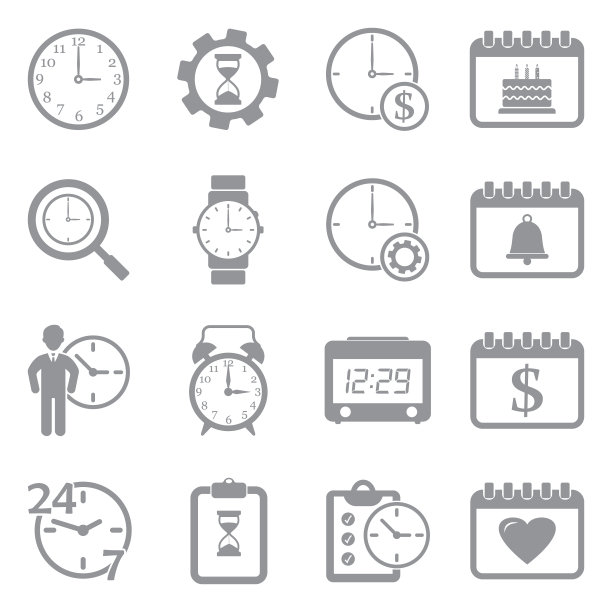 时间和日期图标。灰色的平面设计。矢量插图。图片下载
