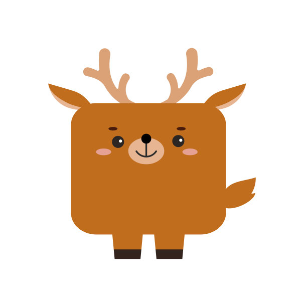 方鹿森林动物脸与角图标孤立在白色背景上。图片下载