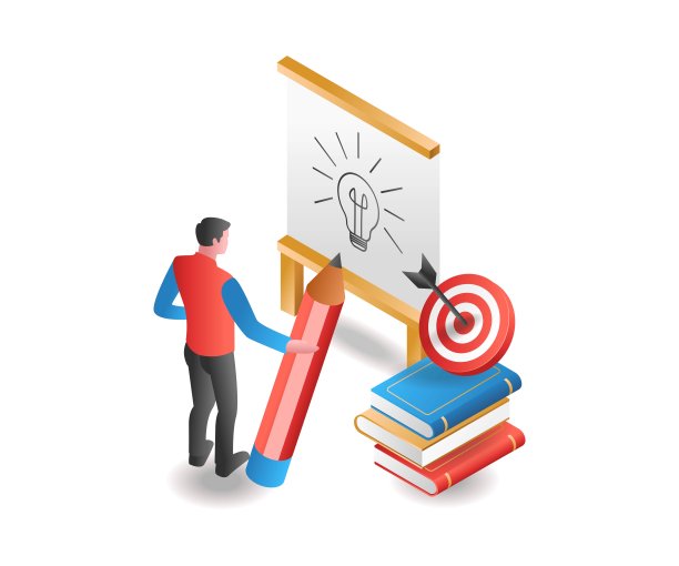 平面等距插图概念。把有创意的想法写在黑板上图片下载