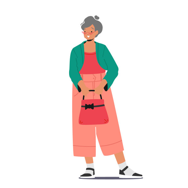 时尚的祖母穿着古老优雅的衣服。现代老年女性性格穿时尚服装孤立在白色图片下载