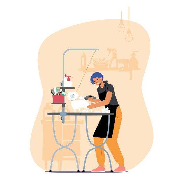 美发师美容师女性角色修剪可爱的狗在沙龙。宠物头发造型和美容商店，商店为狗图片下载