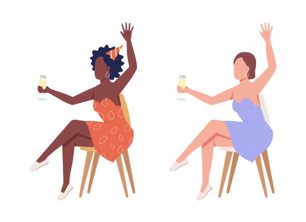 女士们有乐趣的半平面颜色向量字符集图片下载