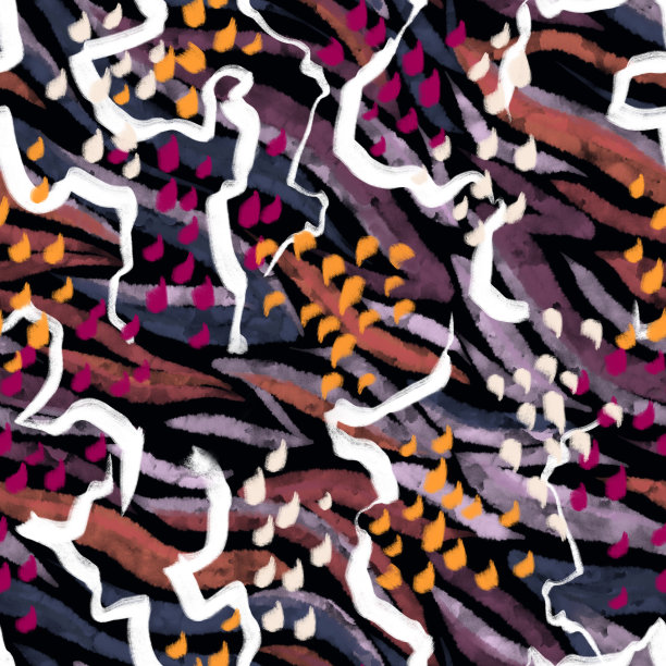 复杂的几何背景。曲线混合了条纹，点和点。斑马虎皮点缀斑点纹理。程式化的动物皮毛装饰。运动服装和纺织品的现代设计。图片下载