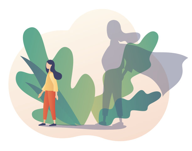 作为超级英雄的自信坚强的女人。自信比喻。自我形象。自我的爱。自我发展。动机。现代平面卡通风格。白色背景上的矢量插图图片下载