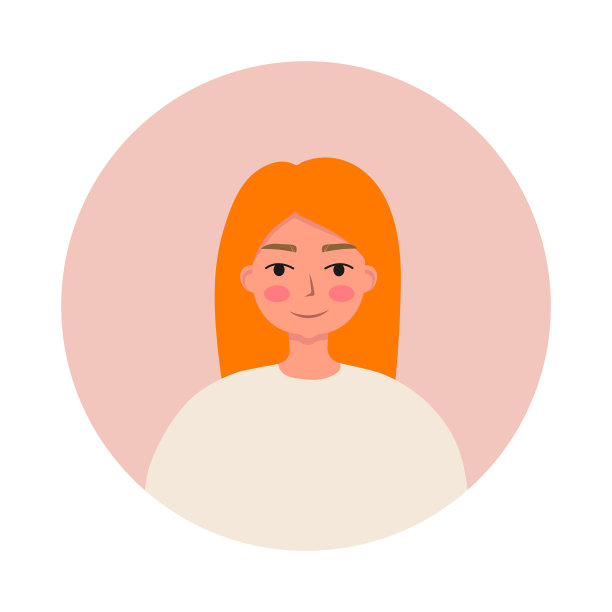 美丽的女人在圆形框架的肖像。阿凡达的女性角色孤立在白色背景上。平面矢量卡通插图。图片下载