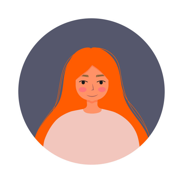 美丽的女人在圆形框架的肖像。阿凡达的女性角色孤立在白色背景上。平面矢量卡通插图。图片下载