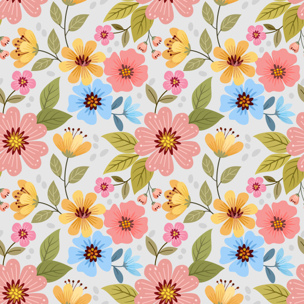 彩色手绘花卉无缝图案。图片下载