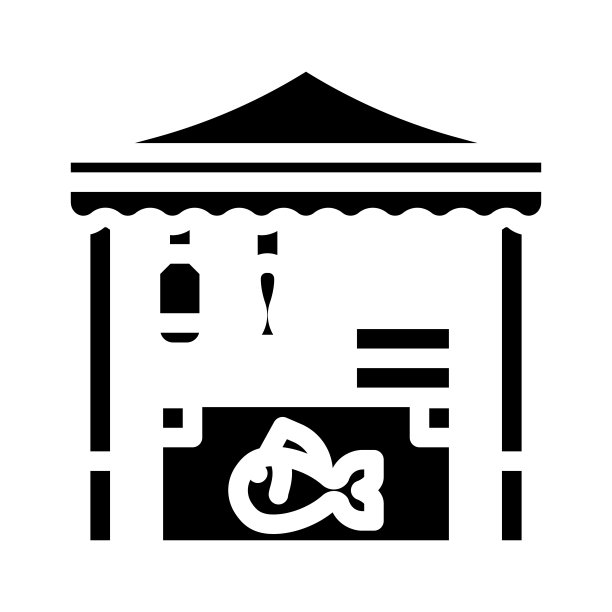 海鲜市场字形图标矢量插图图片下载