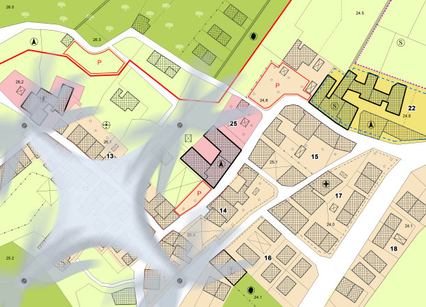 俯瞰一个虚构的城市总体规划，建筑，道路，土地和无人机在空中拍摄-注意:地图完全是虚构的，不代表任何真实的地方图片下载