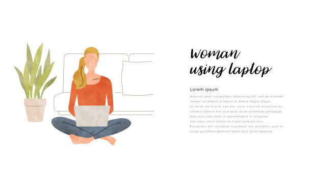 矢量插图材料:使用笔记本电脑的女人图片下载