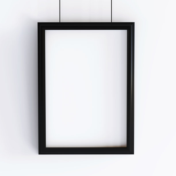 空白广告牌与黑色的画布在墙上白色的墙壁图片下载