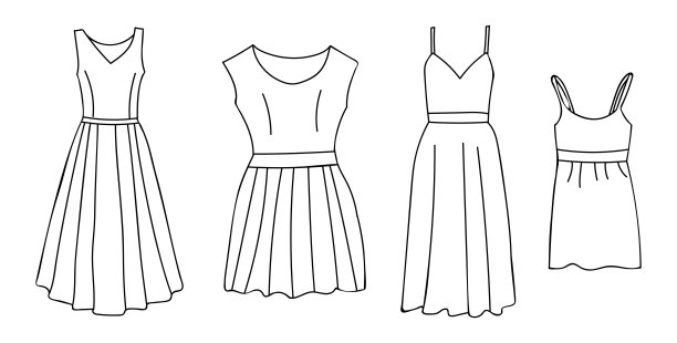 涂鸦女性夏季连衣裙收集在向量。女人夏季连衣裙集合在向量。一套夏天的连衣裙在向量图片下载