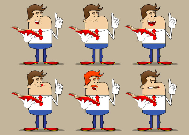 商人在读一本红皮书，并表达了自己的观点。专业财务员工。图片下载