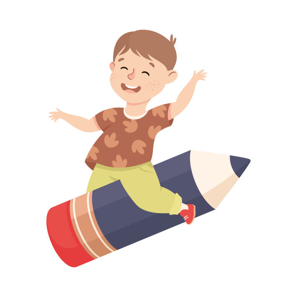 小男孩在铅笔上飞行准备学习矢量插图图片下载