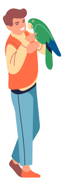 男人抱着一只绿色的大鹦鹉。和鸟说话的人图片下载