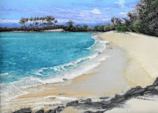 夏威夷Makalawena海滩，粉彩画图片下载