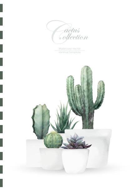 水彩仙人掌覆盖模板背景矢量设计图片下载
