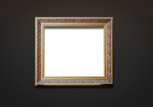 黑色背景的老博物馆金色框架。copyspace。图片下载