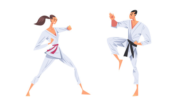 身穿白色和服的运动员练习空手道武术图片下载