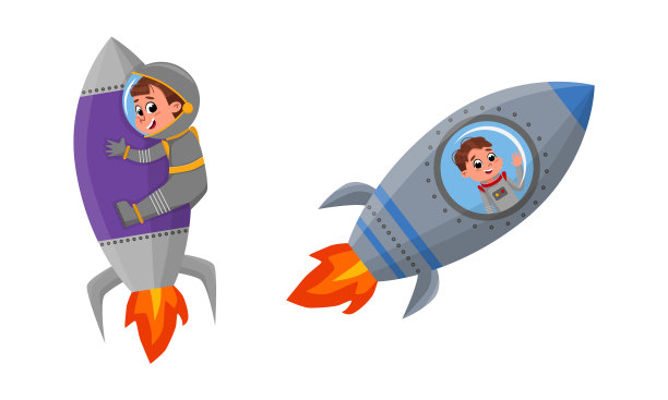 可爱的孩子们在火箭飞船里飞行图片下载