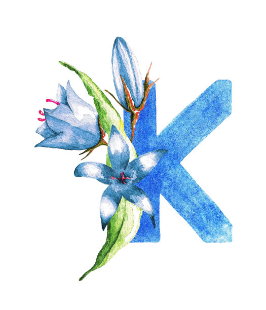 字母K和铃铛。水彩图片下载