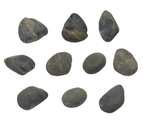 黑色岩石石头设置孤立在白色背景，剪辑路径图片下载