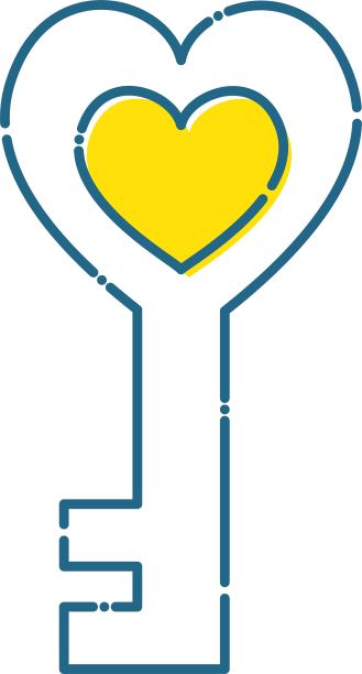 用蓝色虚线绘制的键和心的插图/插图材料(矢量插图)图片下载