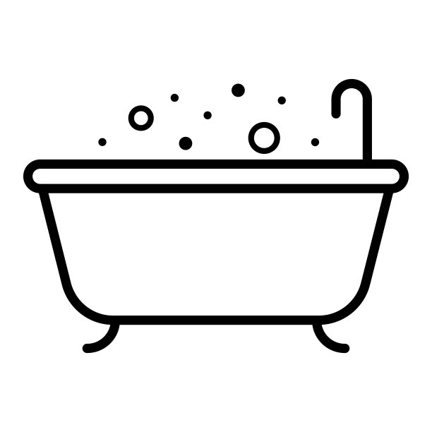 有肥皂图标的浴缸。浴室淋浴spa标志。矢量插图孤立在白色背景上。图片下载