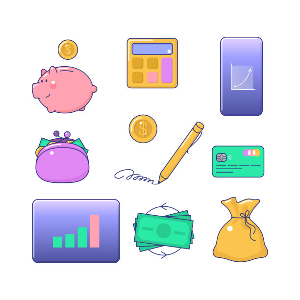 一套商业和金融相关的卡通符号图片下载