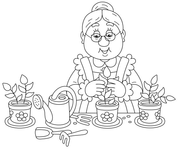 奶奶摆弄着秧苗图片下载