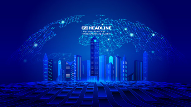 点线地球未来城市建筑未来科技感城市概念图片下载