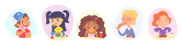 可爱的孩子吃套餐，饥饿的男孩和女孩吃晚餐、早餐或午餐图片下载