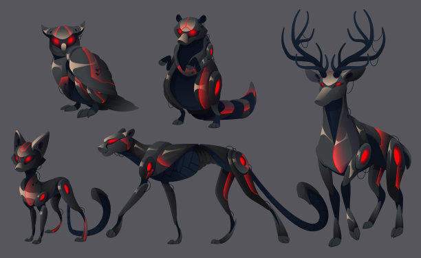 动物，机器人，机器，邪恶的机器人，怪物设置图片下载