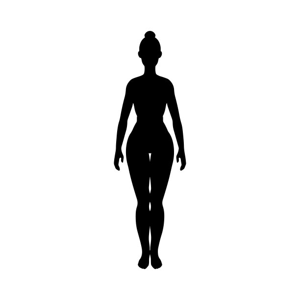 女性形象站立，黑色剪影，女性身体的正面视图。矢量图图片下载