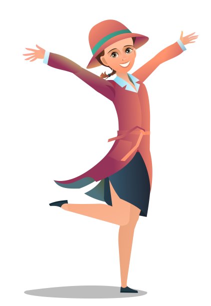 穿着秋斗篷的小女孩。少年在雨中穿暖和的衣服。开朗的人。站立姿势。漫画风格的平面设计。单个的字符。插图孤立在白色背景上。向量图片下载