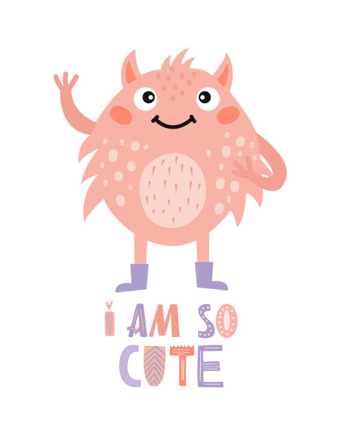 一个可爱的怪物的向量插图铭文-我是如此可爱，在一个白色的背景图片下载