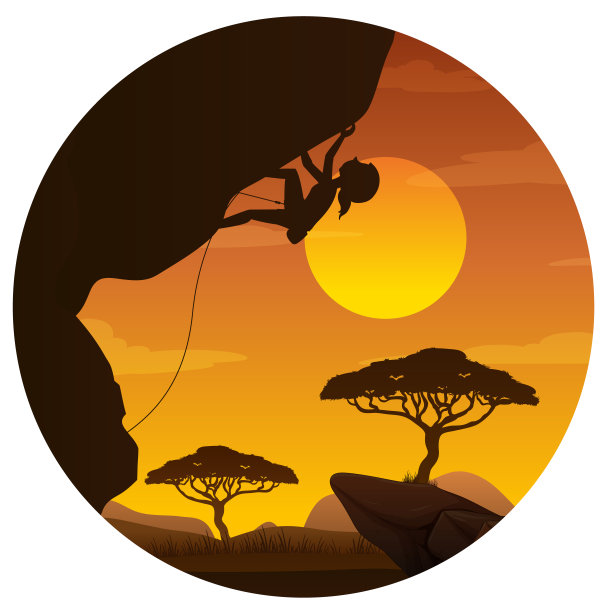 自然背景下的平面剪影攀岩图片下载