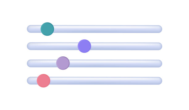 三维滚动条，矢量插图。滑条音量、亮度。面板开关控制。滚动切换概念。用户界面，播放两键。水平拖动形状，水平，缩放。加载图片下载