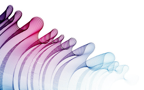 流动的粒子波现代轻松的插图，透明的薄纱织物上的风。圆点矢量抽象背景。美丽的波状阵列混合点。图片下载