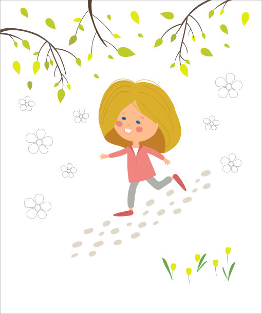 女孩跑过春天的公园。那个女人正在慢跑。图片下载