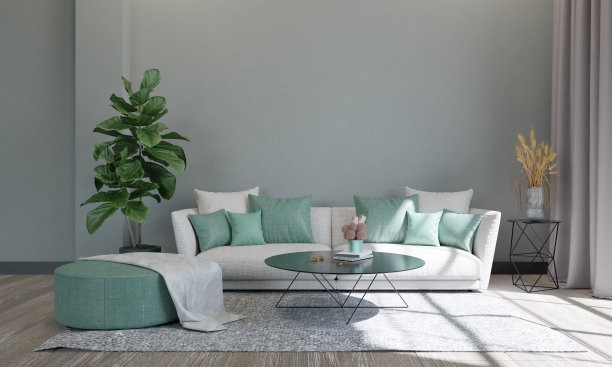 室内客厅采用绿色色调图片下载