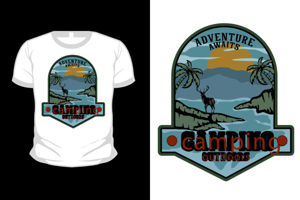 冒险等待露营户外t恤模型图片下载