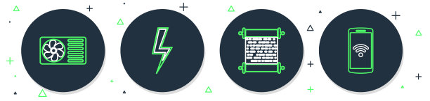 设置线播放视频，纸滚动，眼睛和地球地球仪图标。向量图片下载