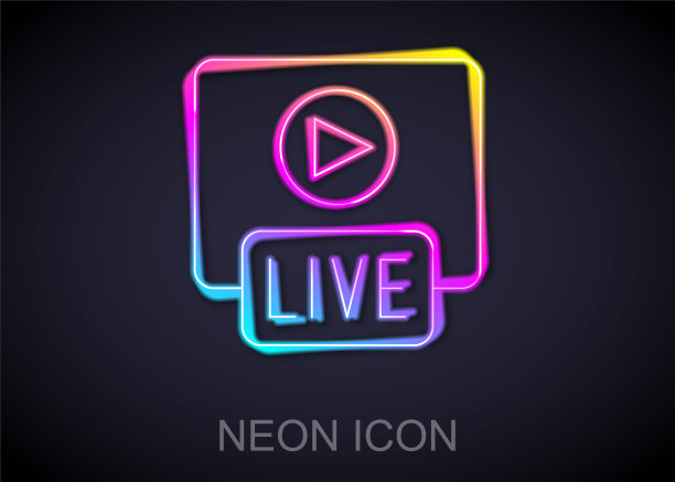 发光的霓虹灯线实时在线视频游戏播放图标孤立在黑色背景。向量图片下载